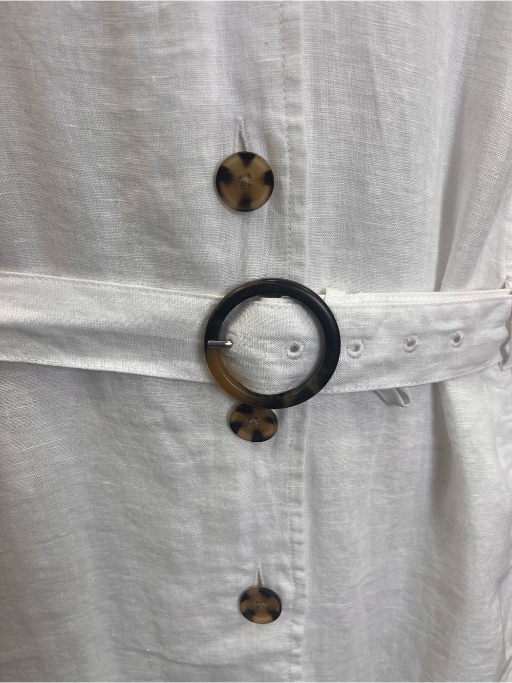 Talbots White 100% Linen Button Front Belted Midi Dress Size 16 Lined Pockets - Picture 12 of 12